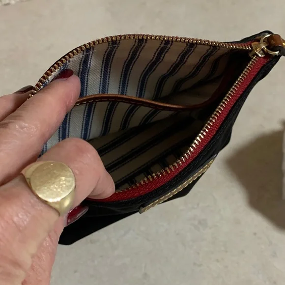 Dooney & Bourke Black Nylon Pouch Cosmetic Bag With Red Accents Brown Leather - Picture 16 of 16